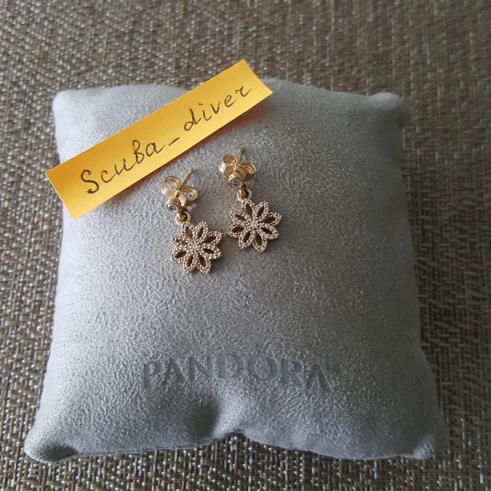 PANDORA 14K Solid Gold ALE 585 Lace Botanique Dangle Earrings Retired RARE - Picture 3 of 13